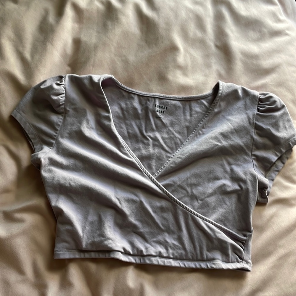 Sunday Best by Aritzia, Lilac cropped v neck T-shirt, size M💜